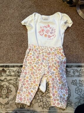 Carter's Cream Floral Onesie and Floral Pants Set